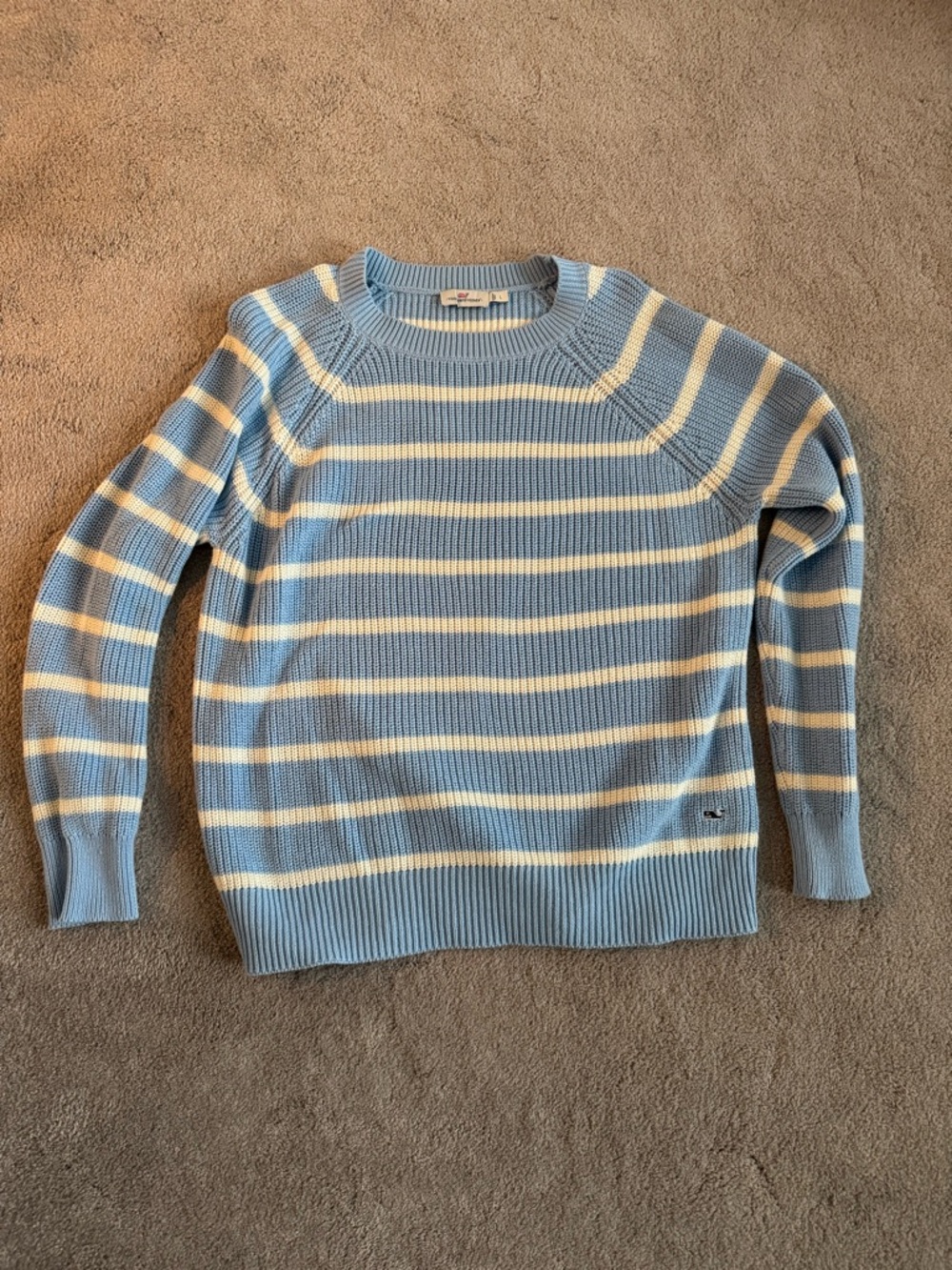 Vineyard Vines Light Blue and White Striped Crewneck Sweater - Men